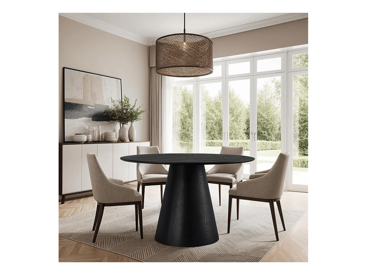 Table à manger Tango - Ronde - 4 couverts - MDF et placage de chêne - Noir