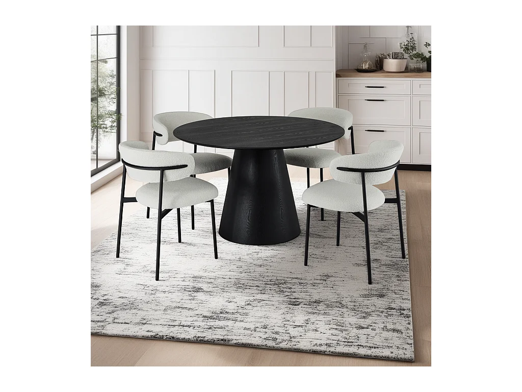 Table à manger Tango - Ronde - 4 couverts - MDF et placage de chêne - Noir