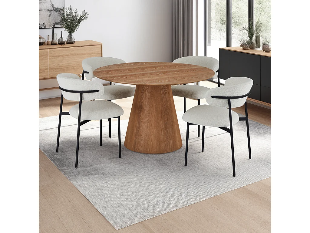 Table à manger Tango - Ronde - MDF et placage de chêne - Naturel