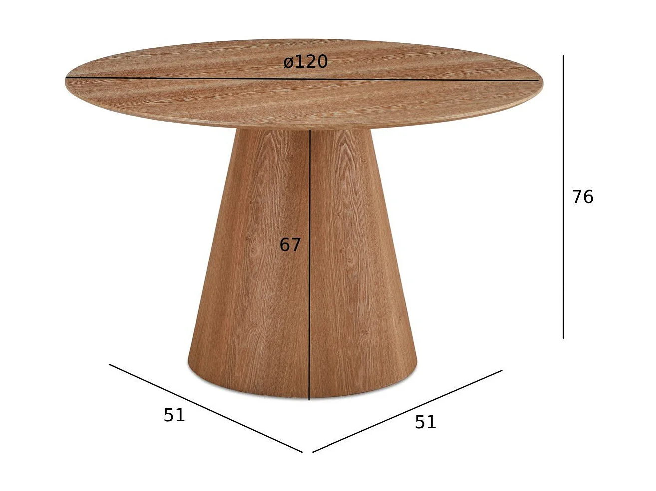 Table à manger Tango - Ronde - MDF et placage de chêne - Naturel