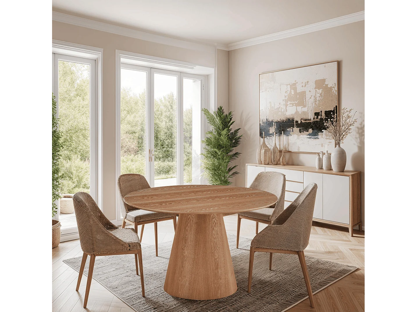 Table à manger Tango - Ronde - MDF et placage de chêne - Naturel