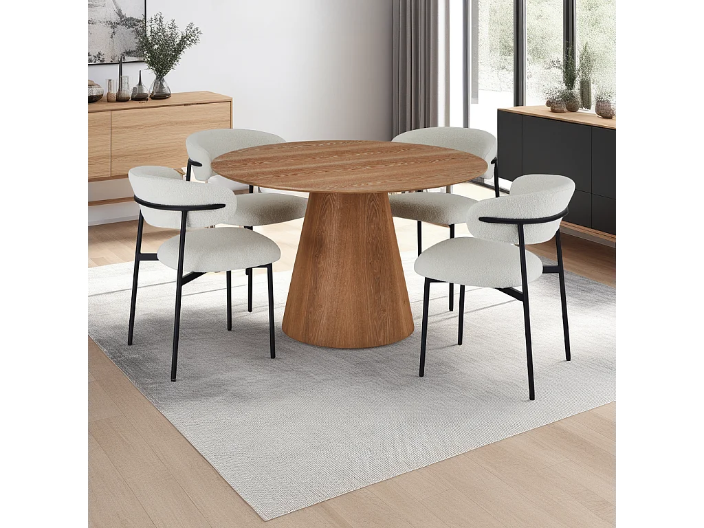 Table à manger Tango - Ronde - MDF et placage de chêne - Naturel