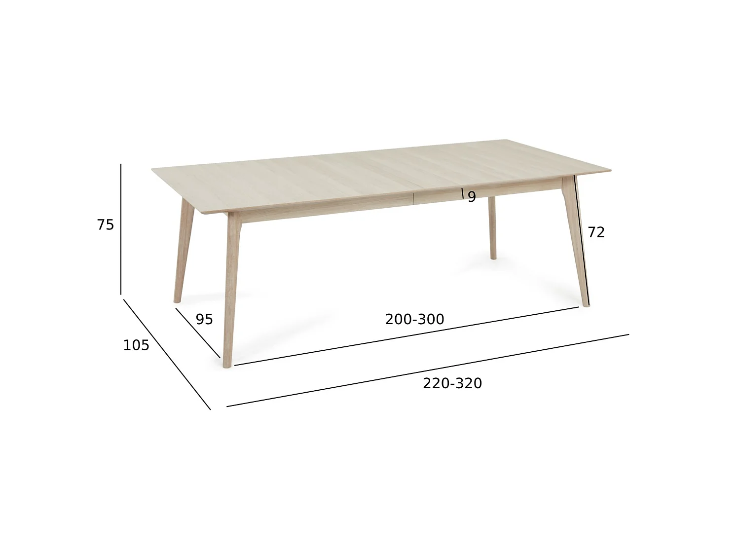 Table à manger extensible Porto - Rectangulaire - 6 couverts - Chêne massif et - huile blanche