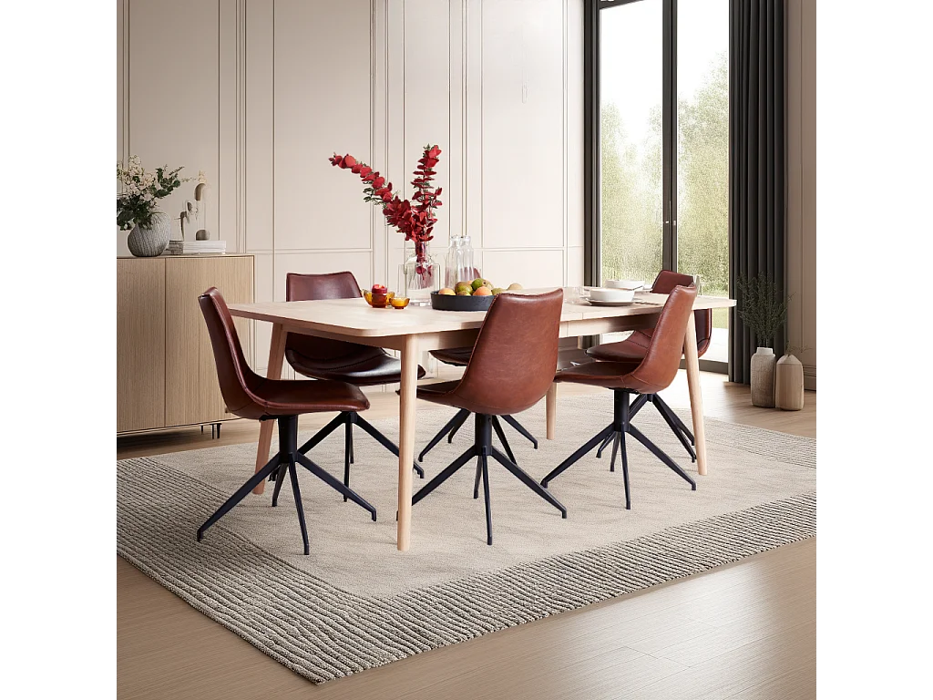 Table à manger extensible Porto - Rectangulaire - 6 couverts - Chêne massif et - huile blanche