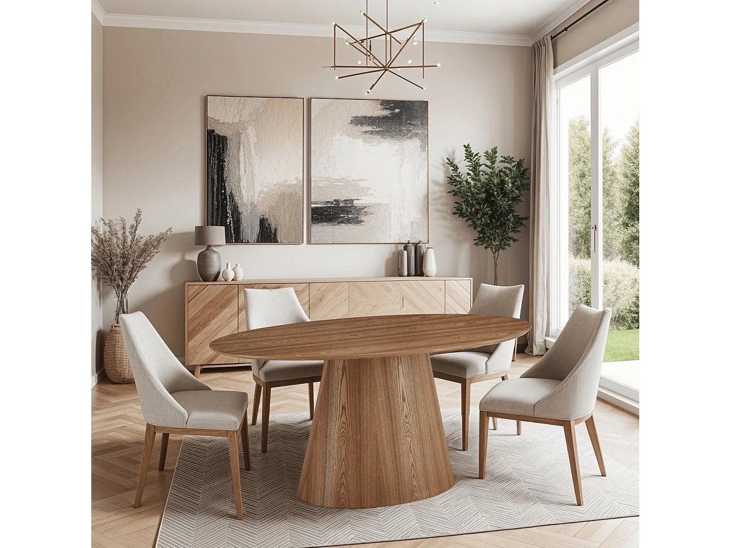 Table à manger Tango - Ovale - 6 couverts - MDF et placage de chêne - Naturel