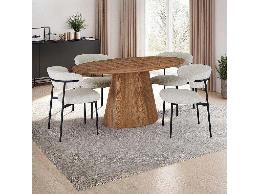 Table à manger Tango - Ovale - 6 couverts - MDF et placage de chêne - Naturel