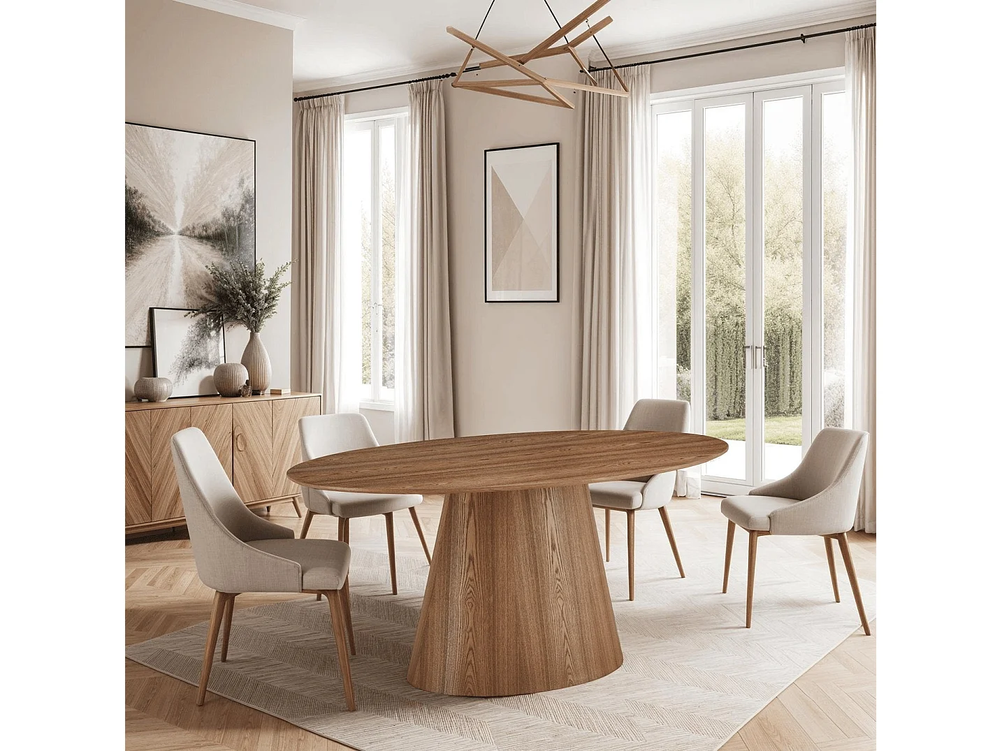Table à manger Tango - Ovale - 6 couverts - MDF et placage de chêne - Naturel