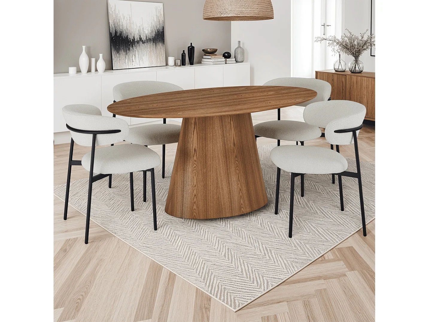 Table à manger Tango - Ovale - 6 couverts - MDF et placage de chêne - Naturel