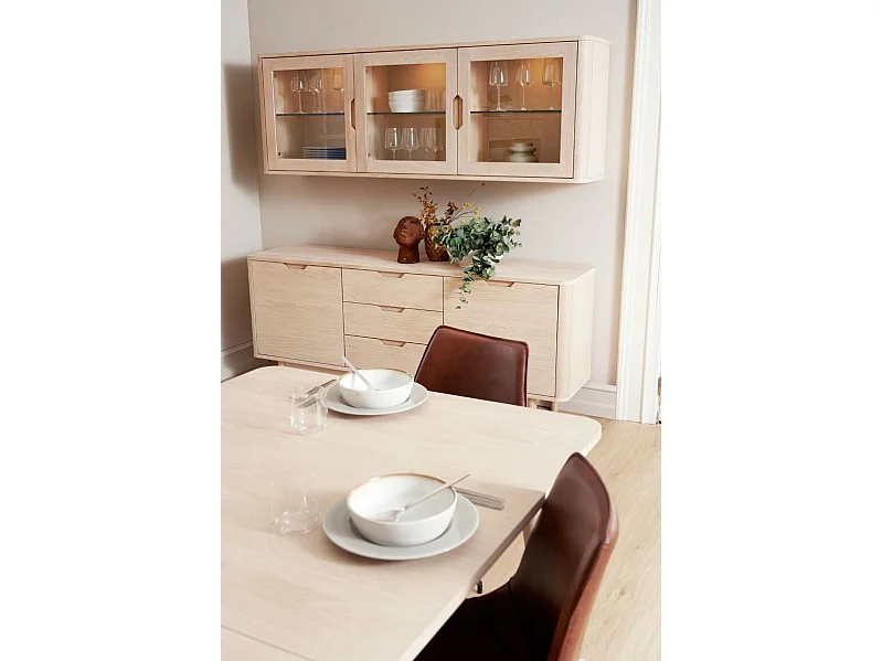 Rechthoekige Uitschuifbare eettafel Nyborg - 6 à 8 personen- MDF & eiken fineer - Witte olie