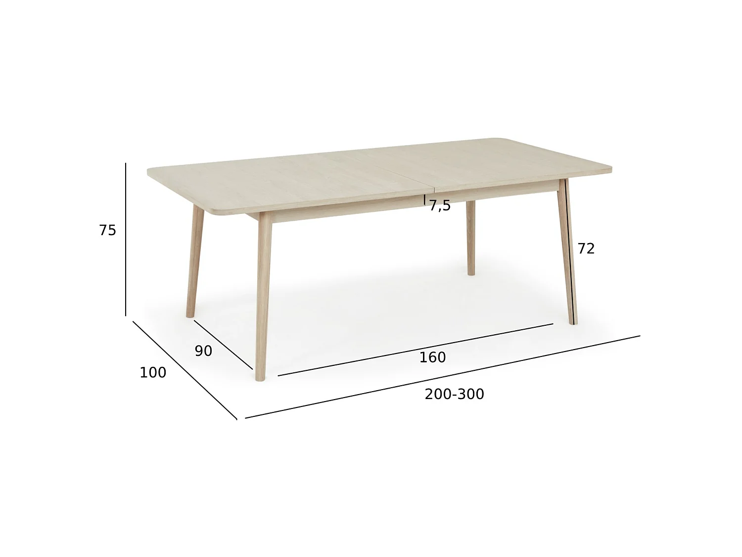 Table à manger extensible Nyborg - Rectangulaire - 6 à 8 couverts - Chêne massif et - huile blanche