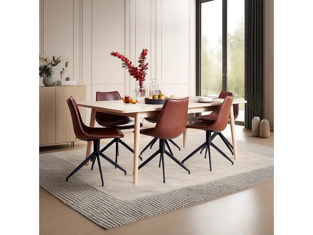 Rechthoekige Uitschuifbare eettafel Porto - 6 personen- MDF & eiken fineer - Witte olie