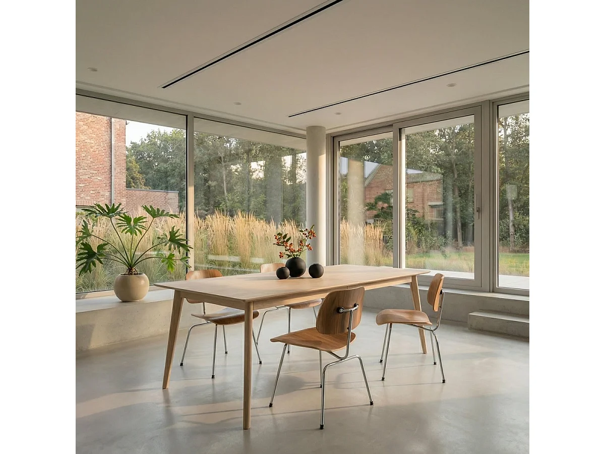 Rechthoekige Uitschuifbare eettafel Porto - 6 personen- MDF & eiken fineer - Witte olie