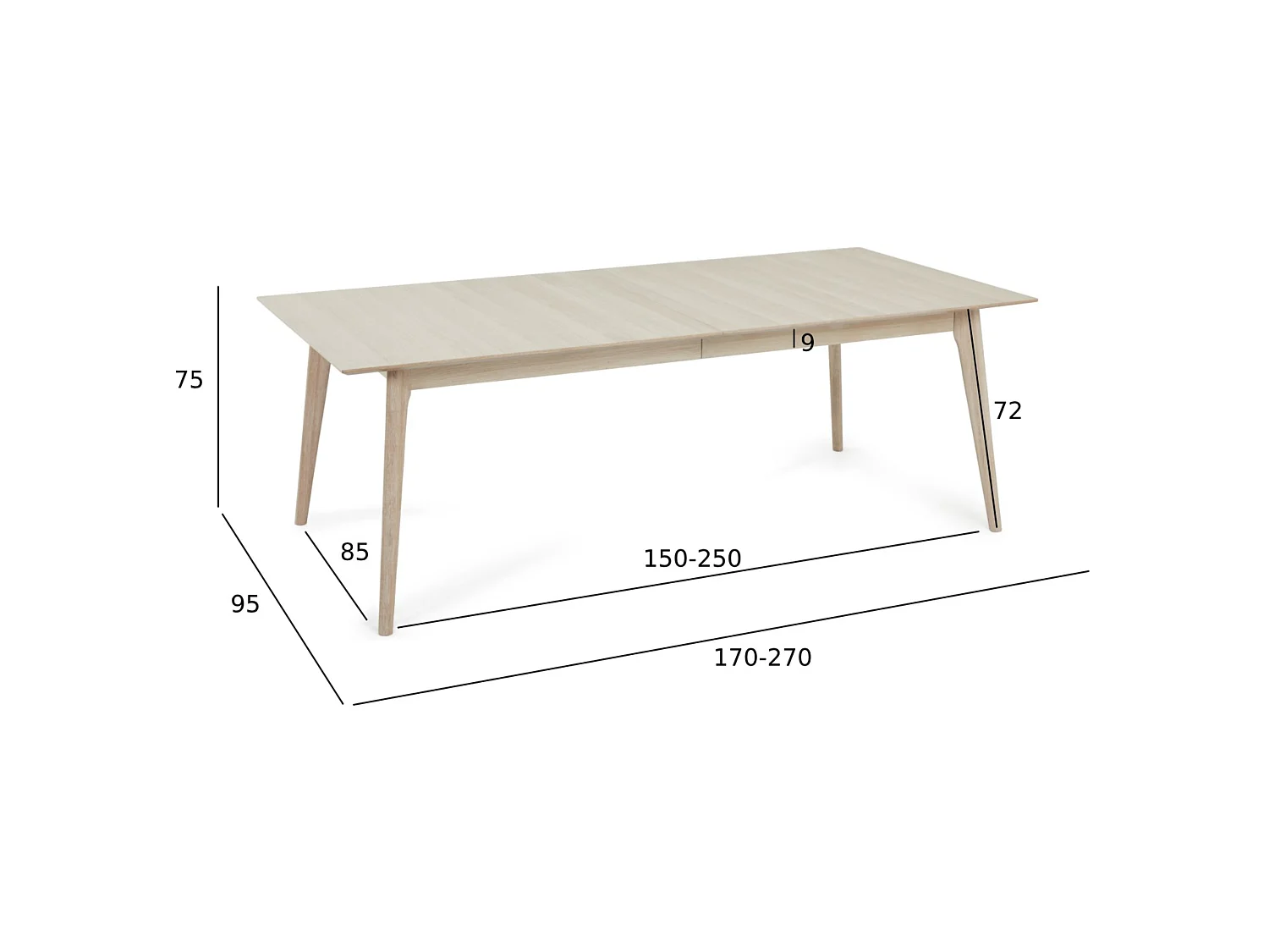 Table à manger extensible Porto - Rectangulaire - 6 couverts - Chêne massif et - huile blanche