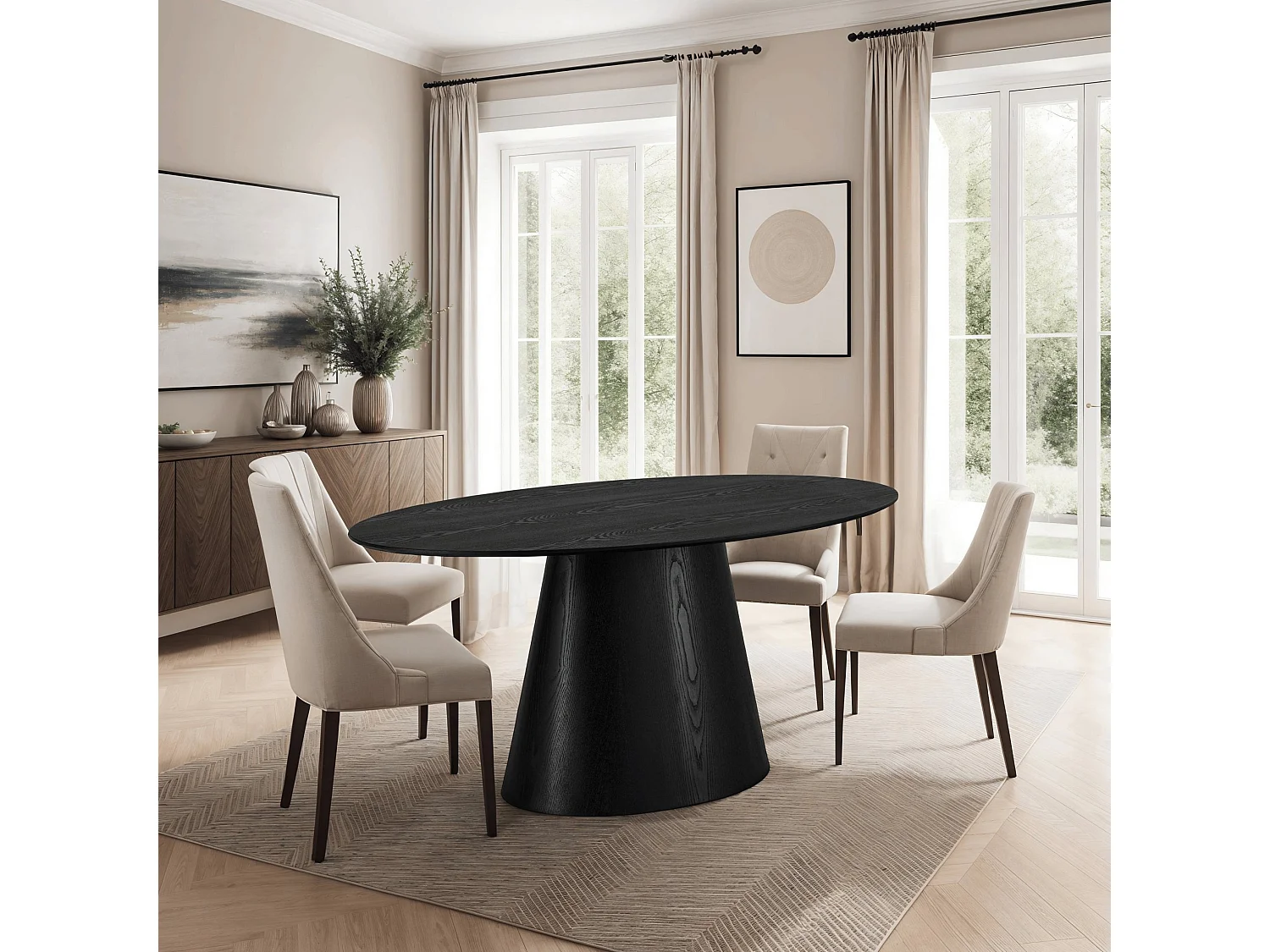 Table à manger Tango - Ovale - 6 couverts - MDF et placage de chêne - Noir