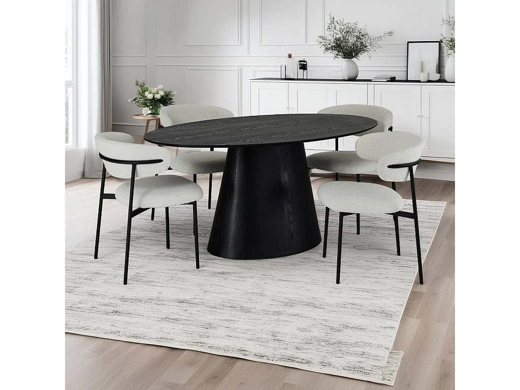 Table à manger Tango - Ovale - 6 couverts - MDF et placage de chêne - Noir