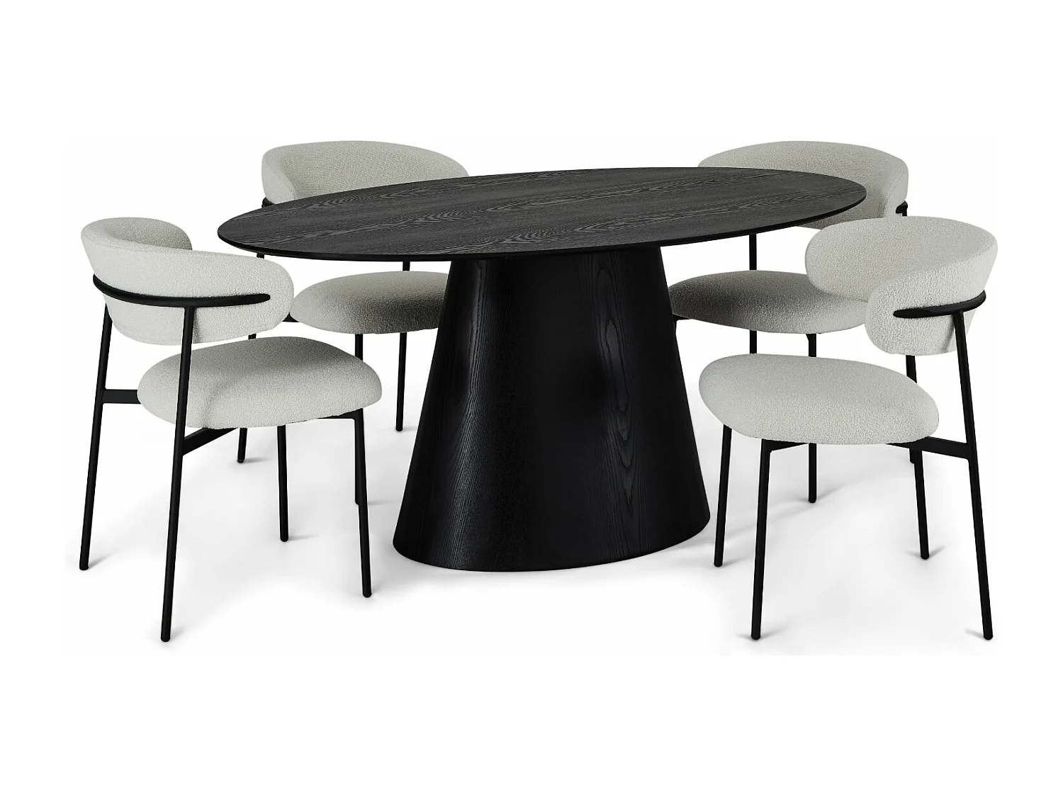 Table à manger Tango - Ovale - 6 couverts - MDF et placage de chêne - Noir