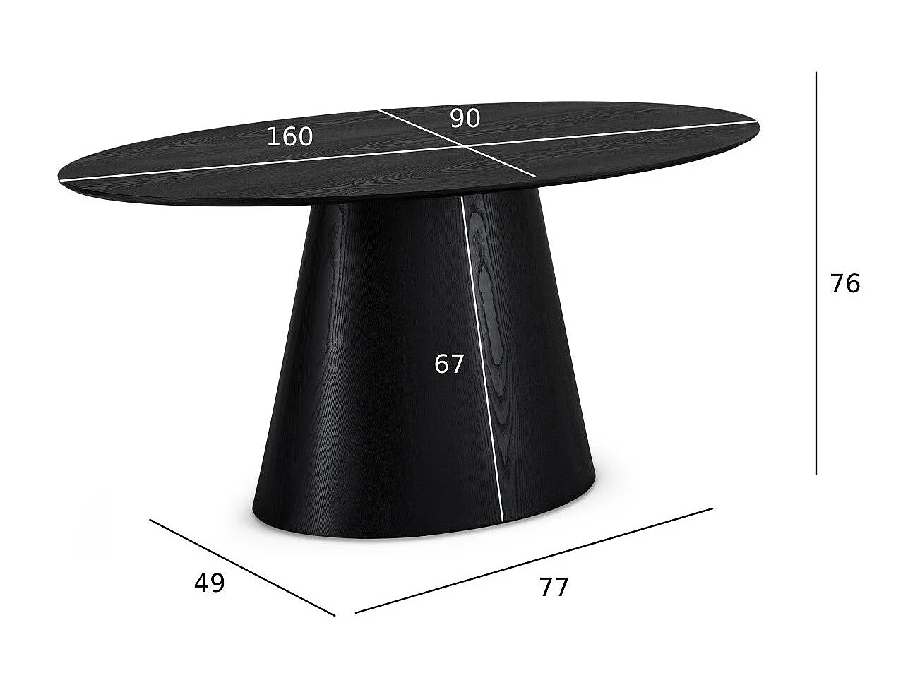 Table à manger Tango - Ovale - 6 couverts - MDF et placage de chêne - Noir