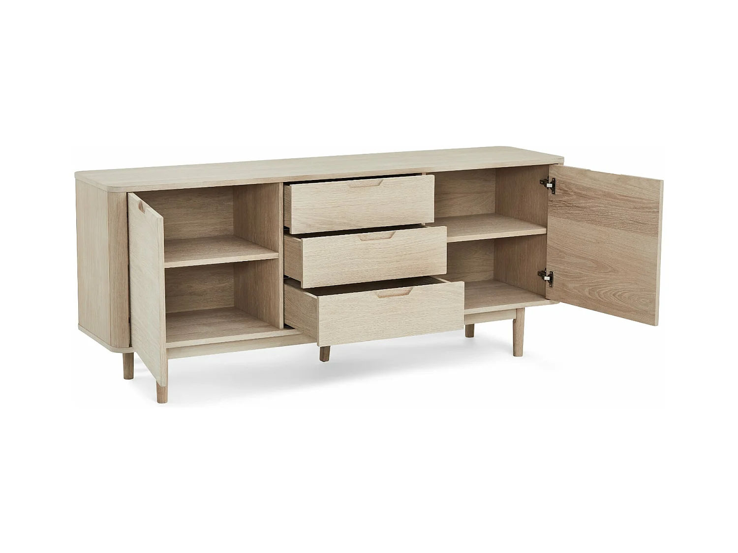Buffet Nyborg avec 2 portes et 3 tiroirs - Chêne massif et MDF - huile blanche