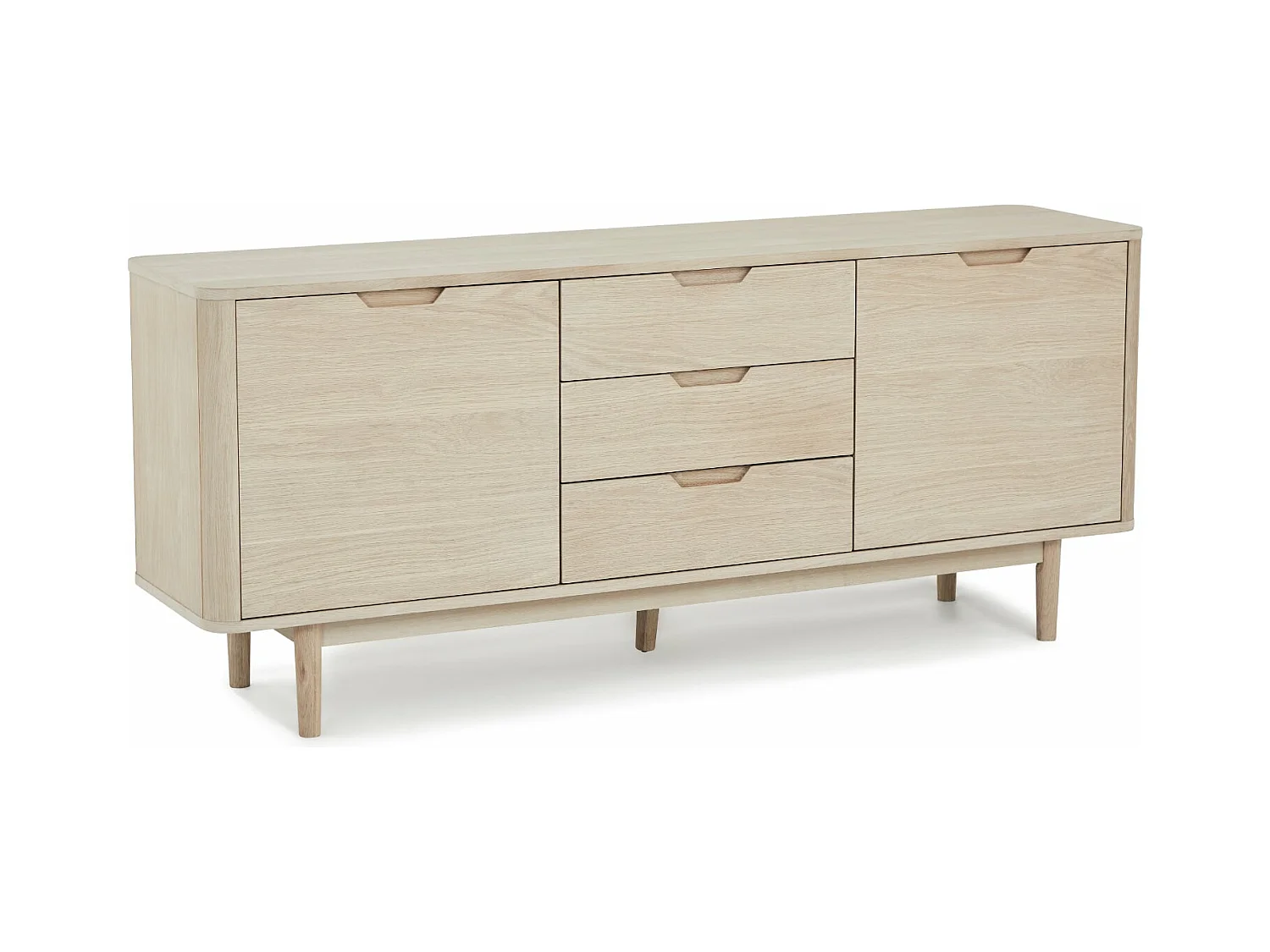 Buffet Nyborg avec 2 portes et 3 tiroirs - Chêne massif et MDF - huile blanche