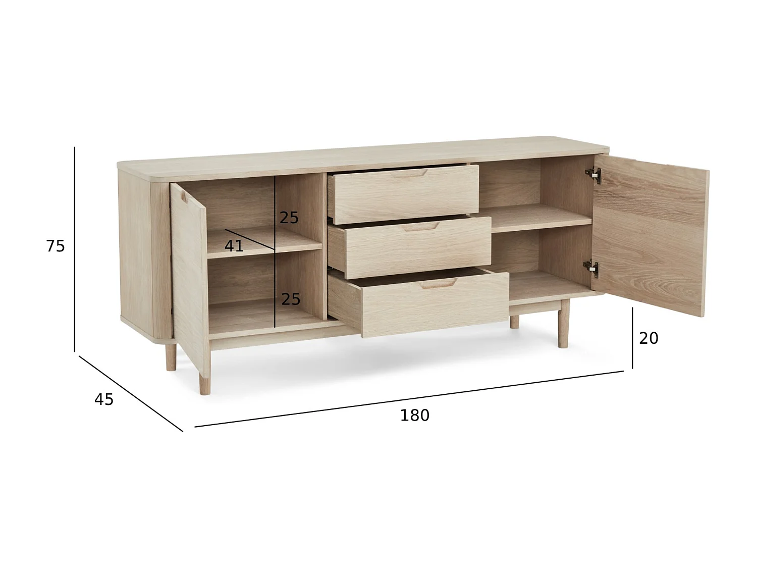 Buffet Nyborg avec 2 portes et 3 tiroirs - Chêne massif et MDF - huile blanche
