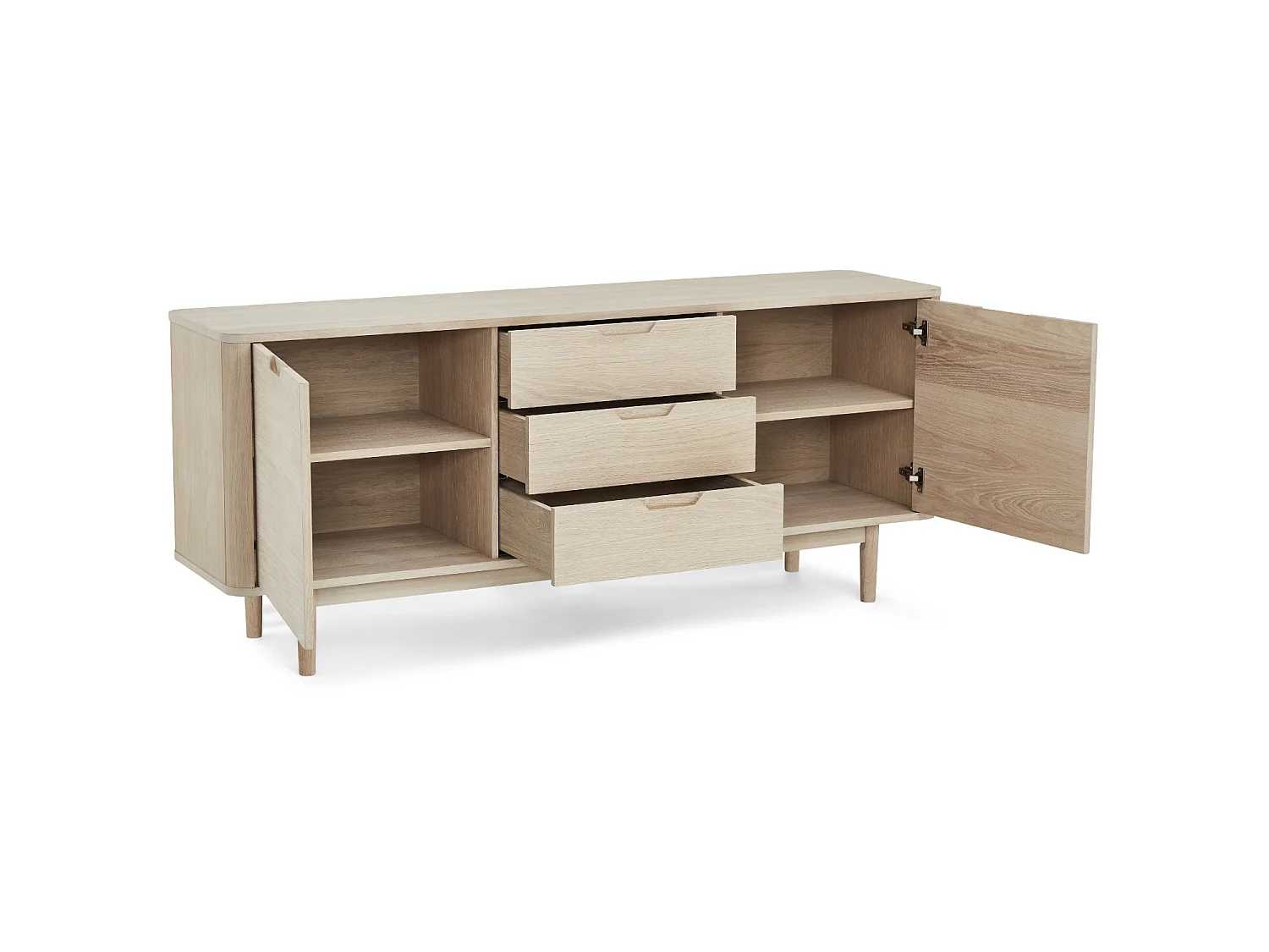 Buffet Nyborg avec 2 portes et 3 tiroirs - Chêne massif et MDF - huile blanche