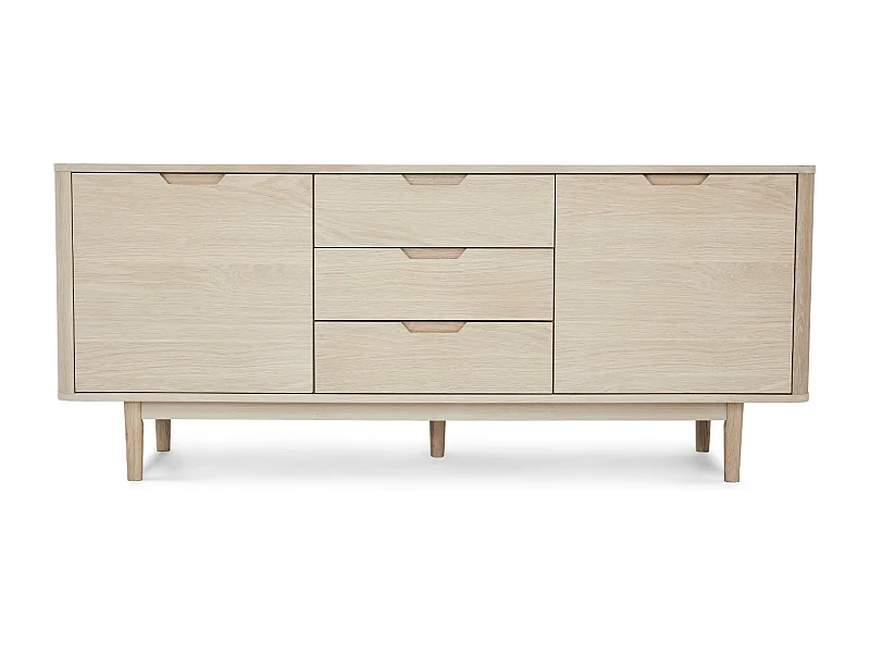 Buffet Nyborg avec 2 portes et 3 tiroirs - Chêne massif et MDF - huile blanche