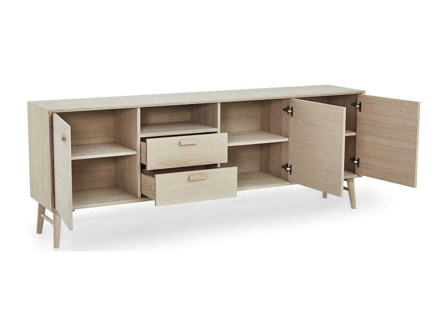 Buffet Porto avec 3 portes et 2 tiroirs - Chêne massif et MDF - huile blanche