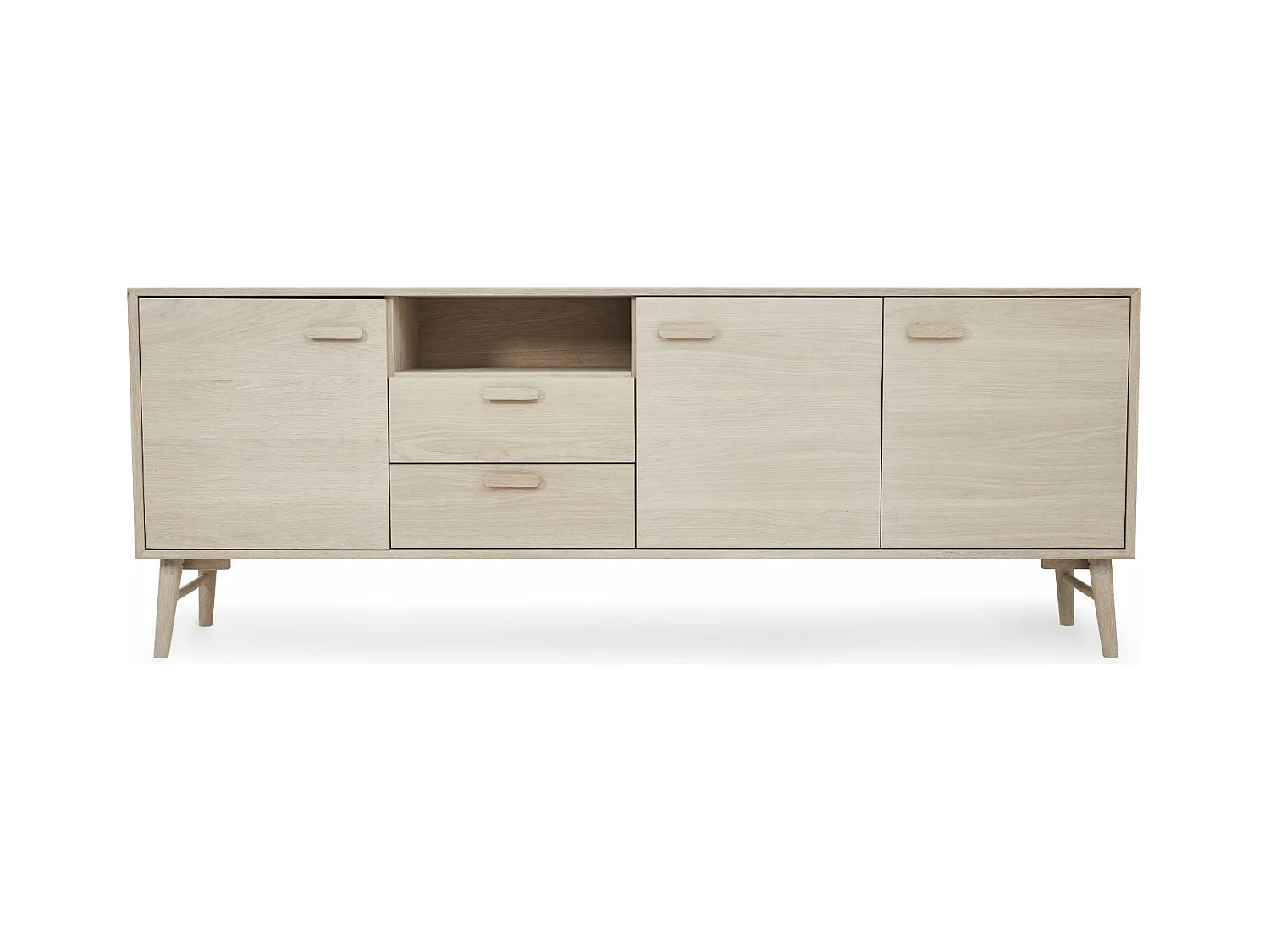 Buffet Porto avec 3 portes et 2 tiroirs - Chêne massif et MDF - huile blanche