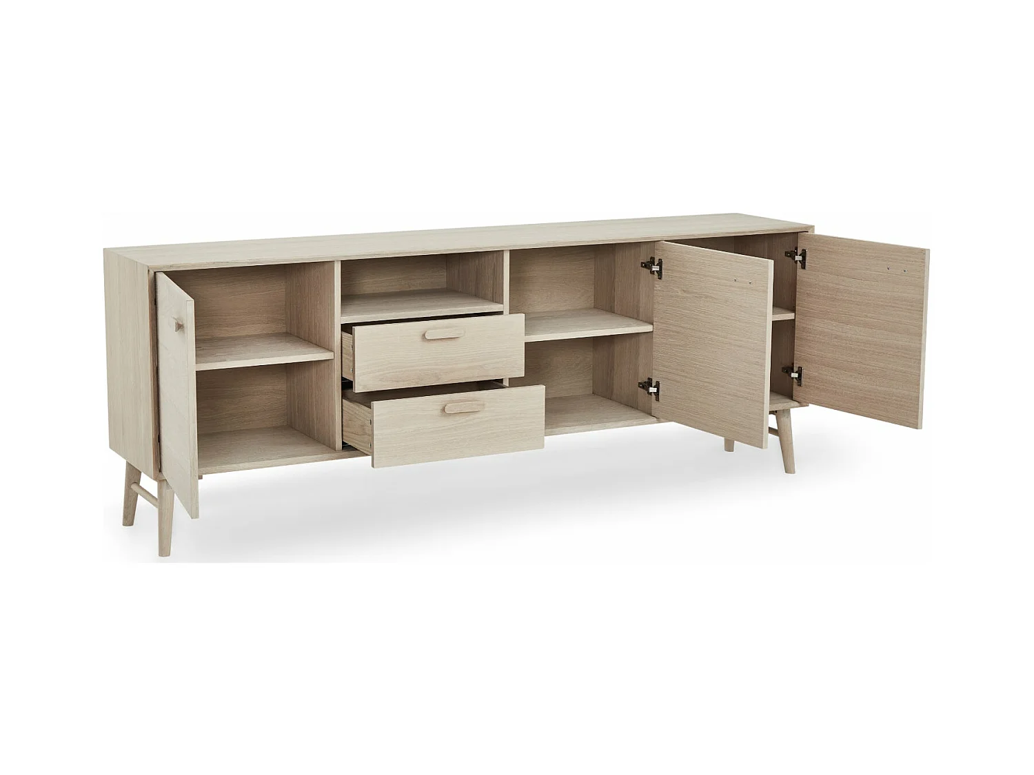 Buffetkast Porto - 3 deuren, 2 laden - Massief eikenhout & MDF - Witte olie