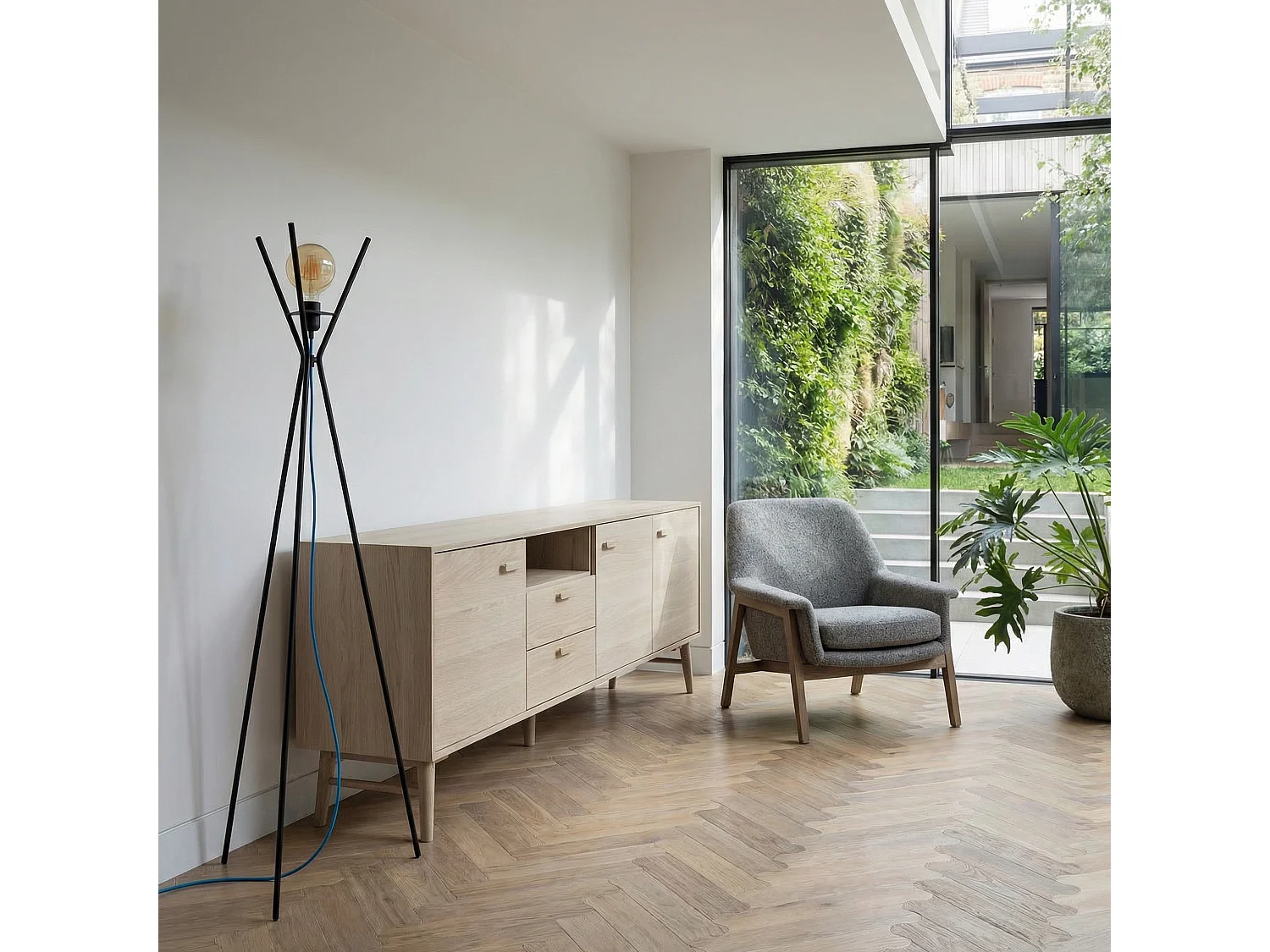 Buffet Porto avec 3 portes et 2 tiroirs - Chêne massif et MDF - huile blanche