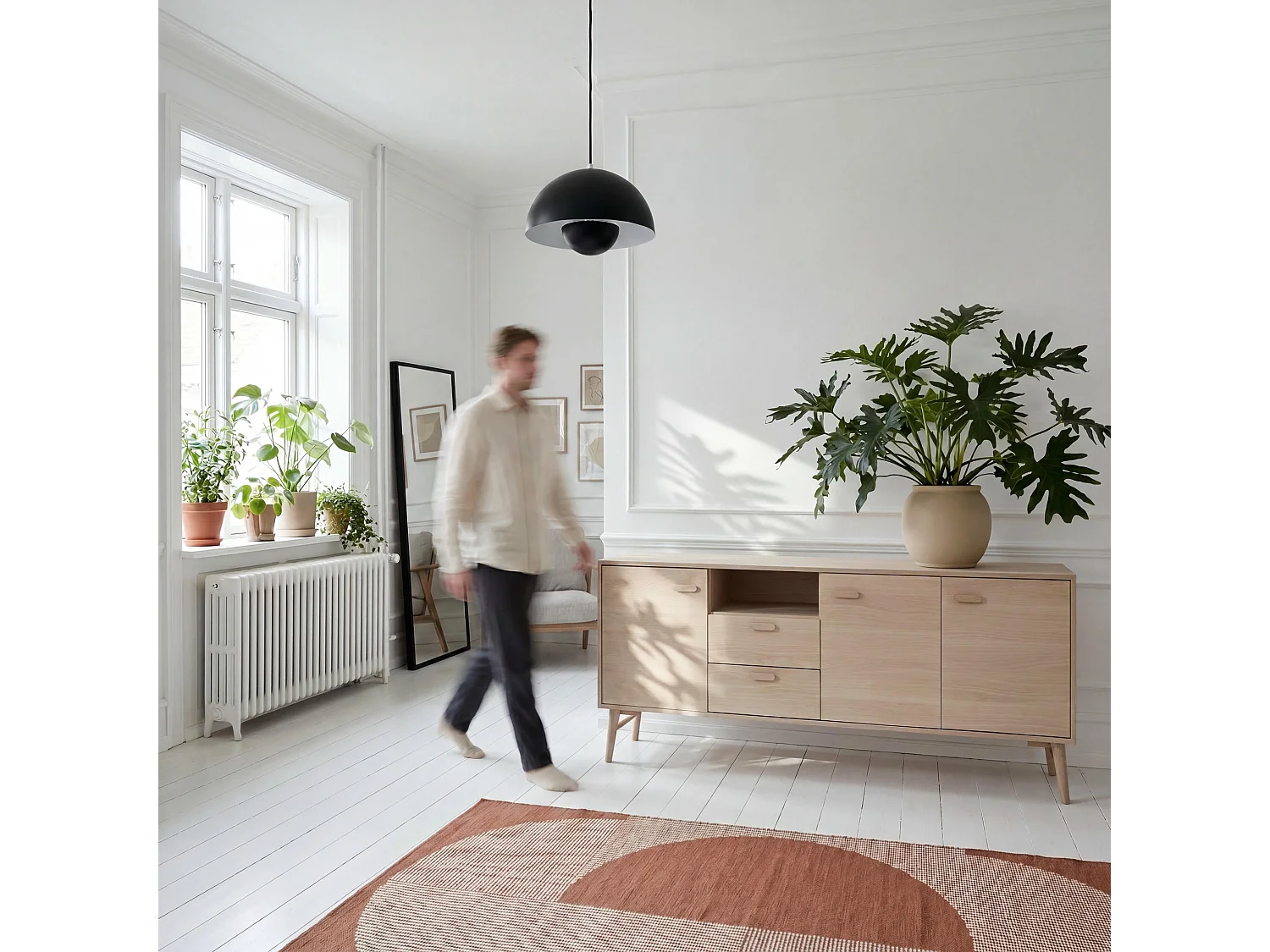 Buffet Porto avec 3 portes et 2 tiroirs - Chêne massif et MDF - huile blanche