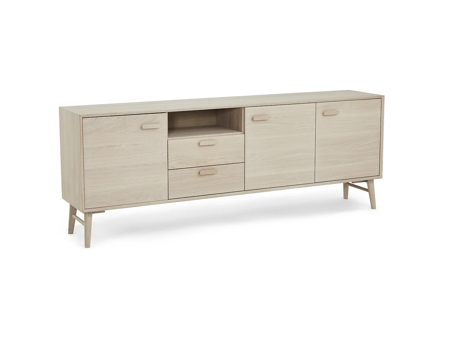 Buffet Porto avec 3 portes et 2 tiroirs - Chêne massif et MDF - huile blanche