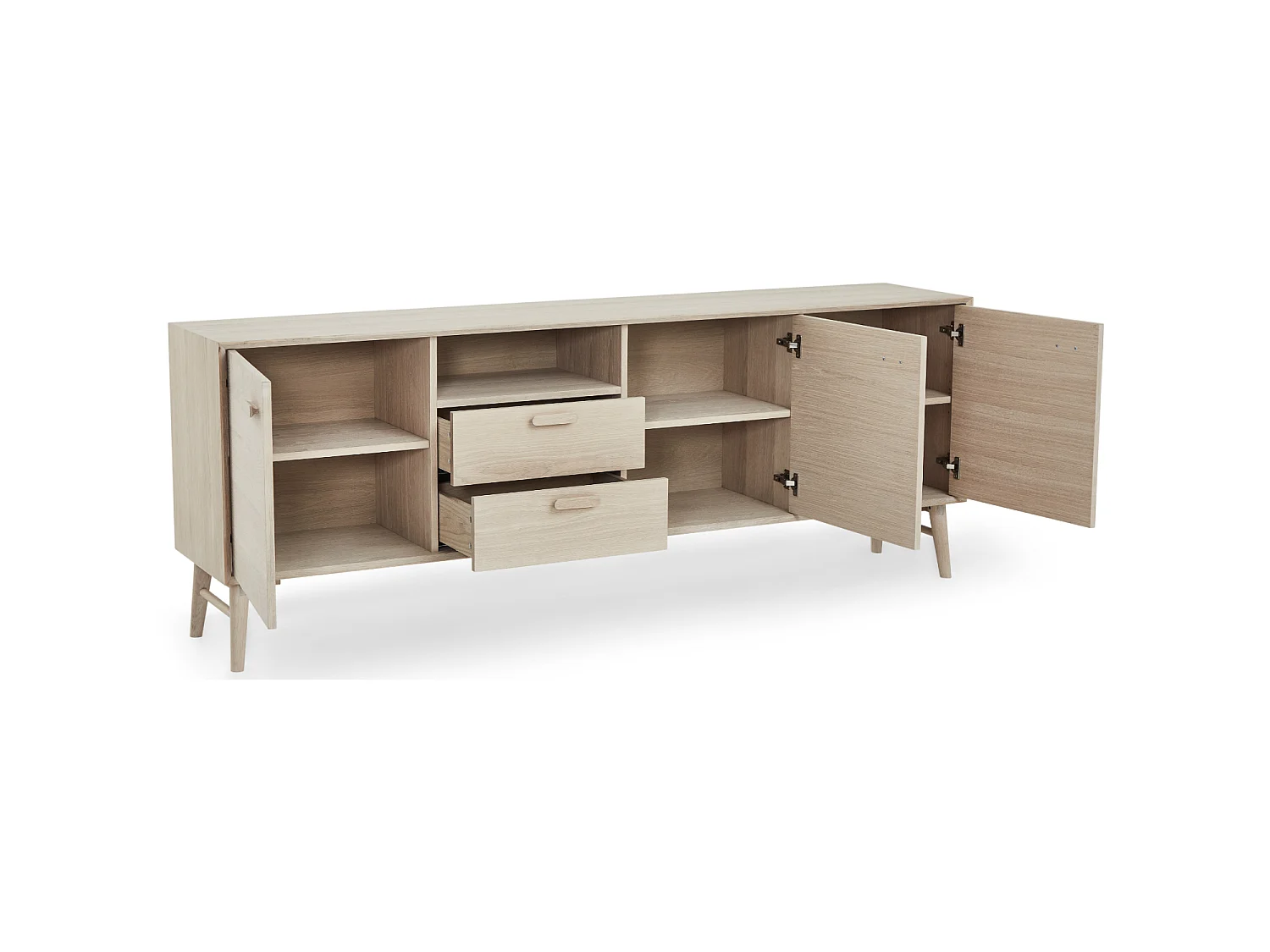 Buffet Porto avec 3 portes et 2 tiroirs - Chêne massif et MDF - huile blanche
