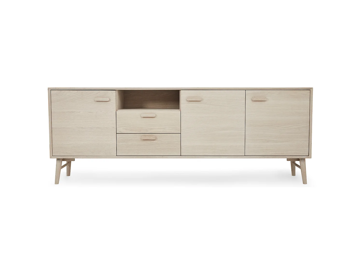 Buffet Porto avec 3 portes et 2 tiroirs - Chêne massif et MDF - huile blanche