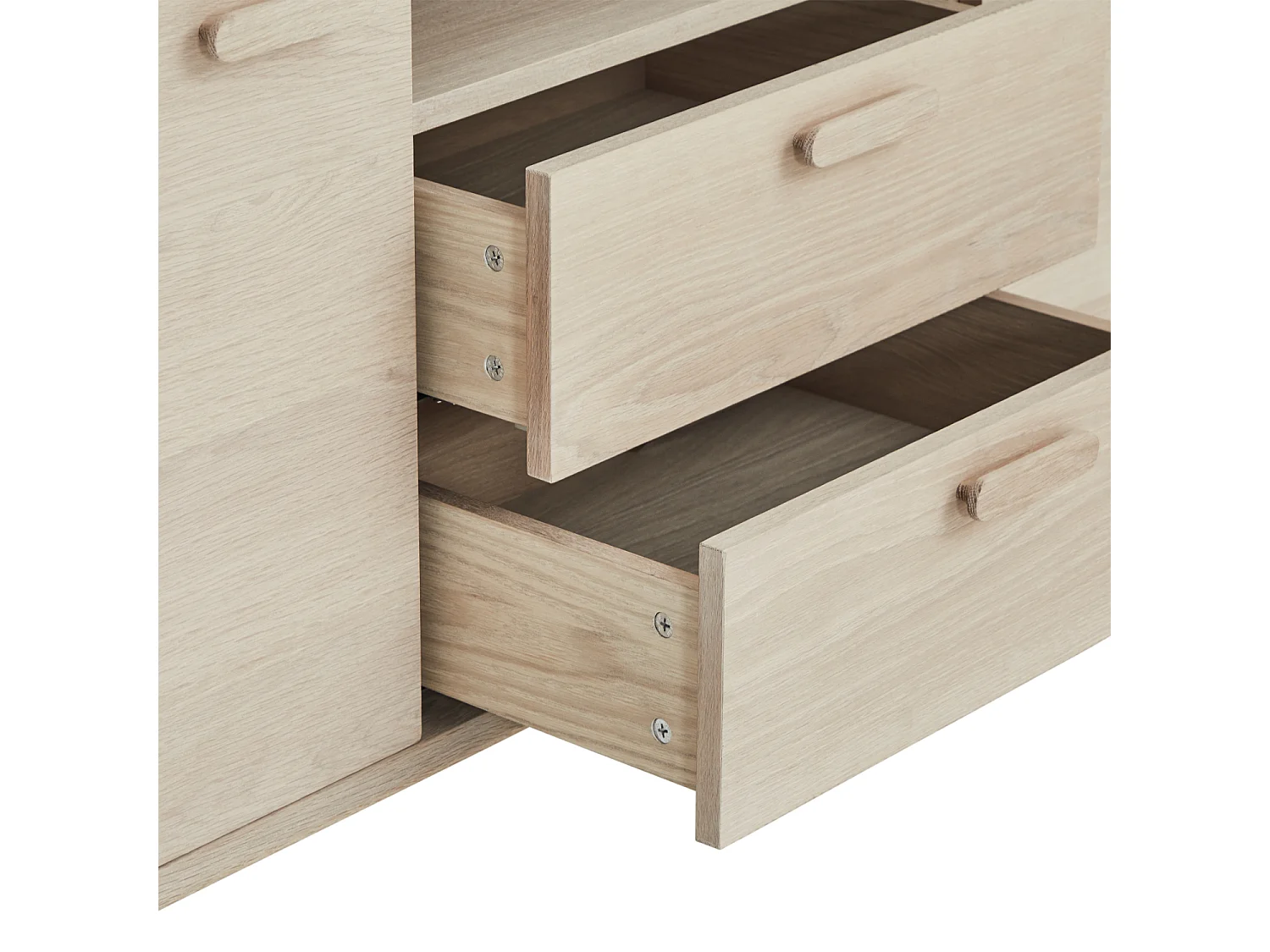 Buffet Porto avec 3 portes et 2 tiroirs - Chêne massif et MDF - huile blanche