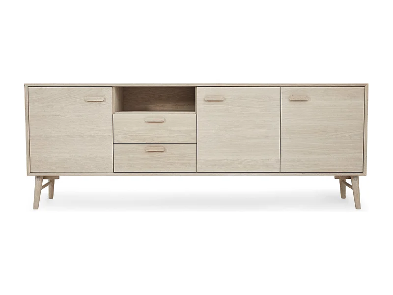 Buffet Porto avec 3 portes et 2 tiroirs - Chêne massif et MDF - huile blanche
