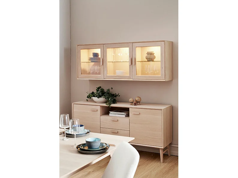 Buffet Porto avec 2 portes et 2 tiroirs - Chêne massif et MDF - huile blanche