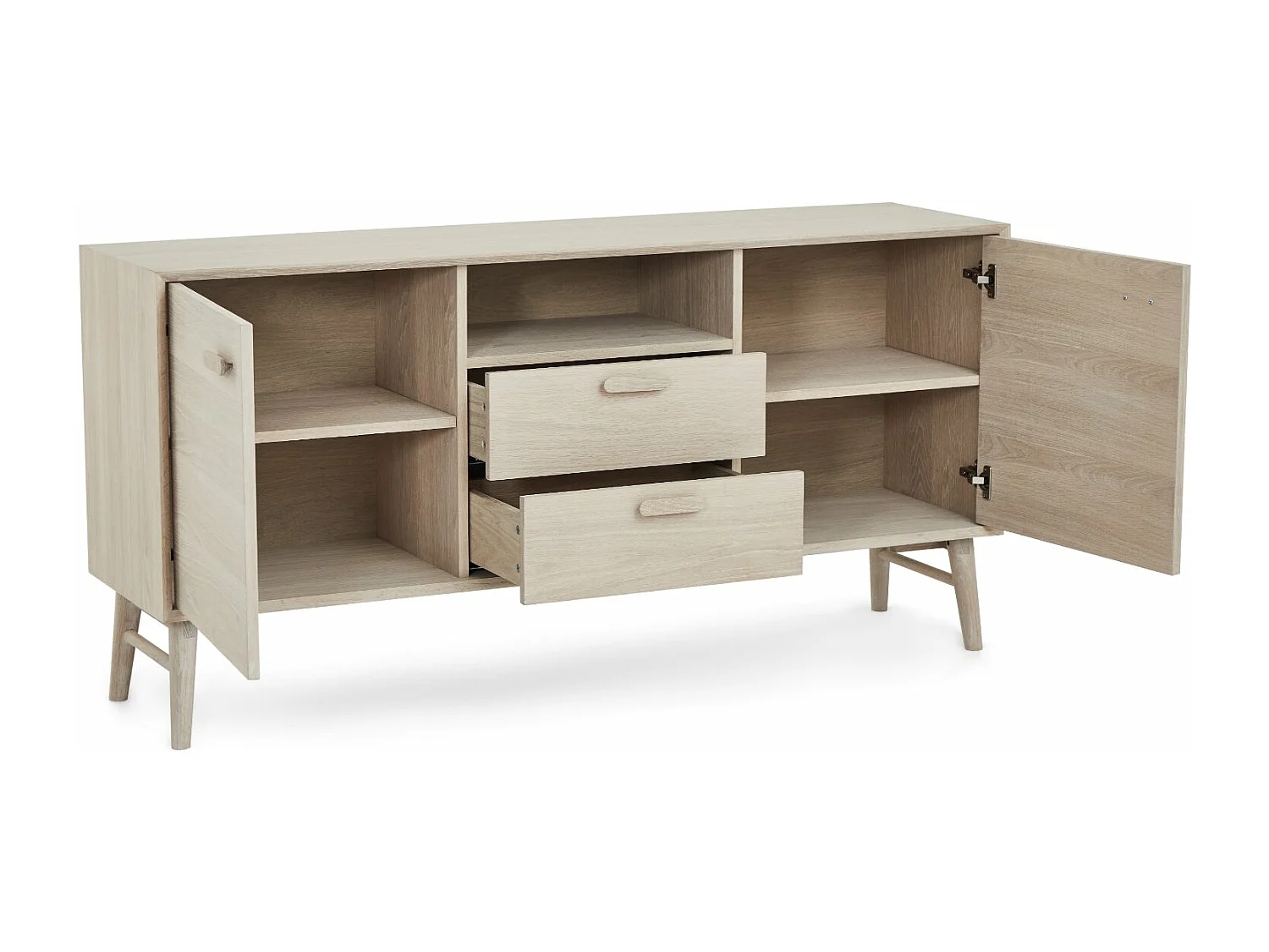 Buffet Porto avec 2 portes et 2 tiroirs - Chêne massif et MDF - huile blanche