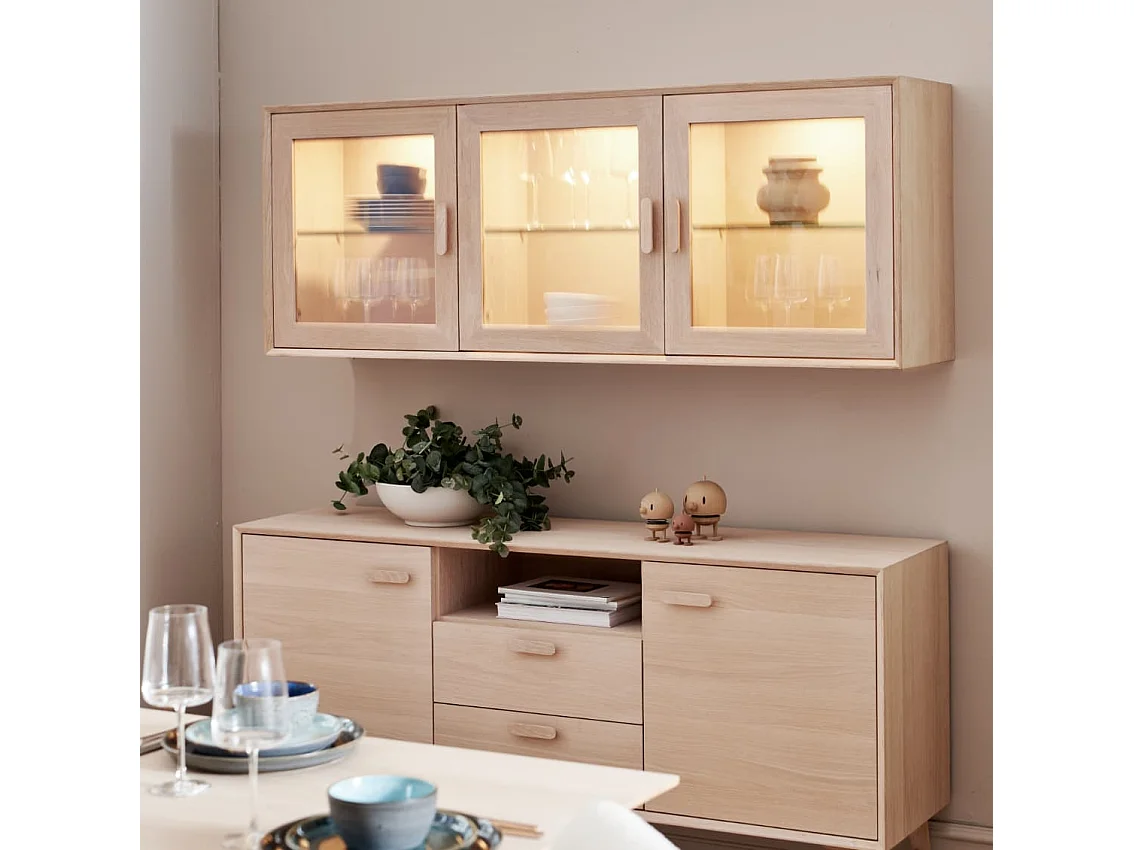 Buffet Porto avec 2 portes et 2 tiroirs - Chêne massif et MDF - huile blanche