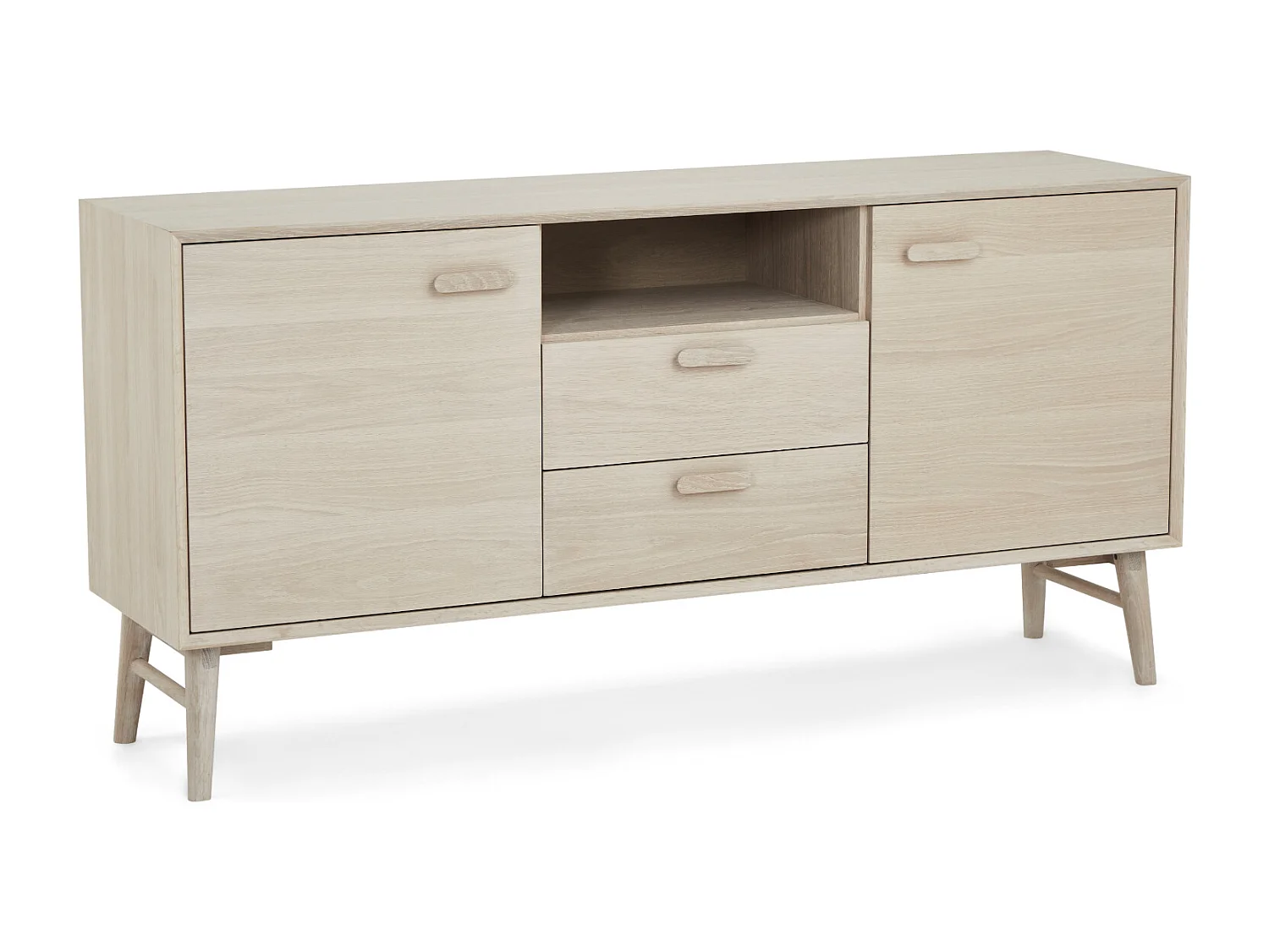 Buffet Porto avec 2 portes et 2 tiroirs - Chêne massif et MDF - huile blanche