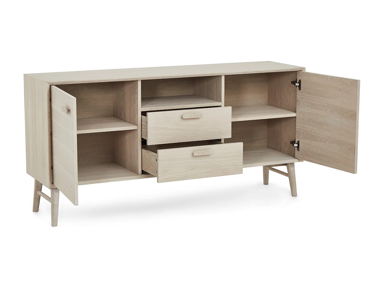 Buffet Porto avec 2 portes et 2 tiroirs - Chêne massif et MDF - huile blanche