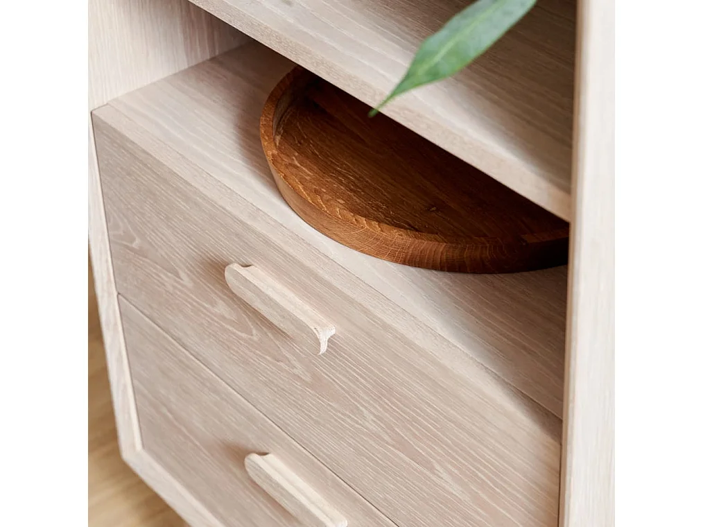 Buffet Porto avec 2 portes et 2 tiroirs - Chêne massif et MDF - huile blanche