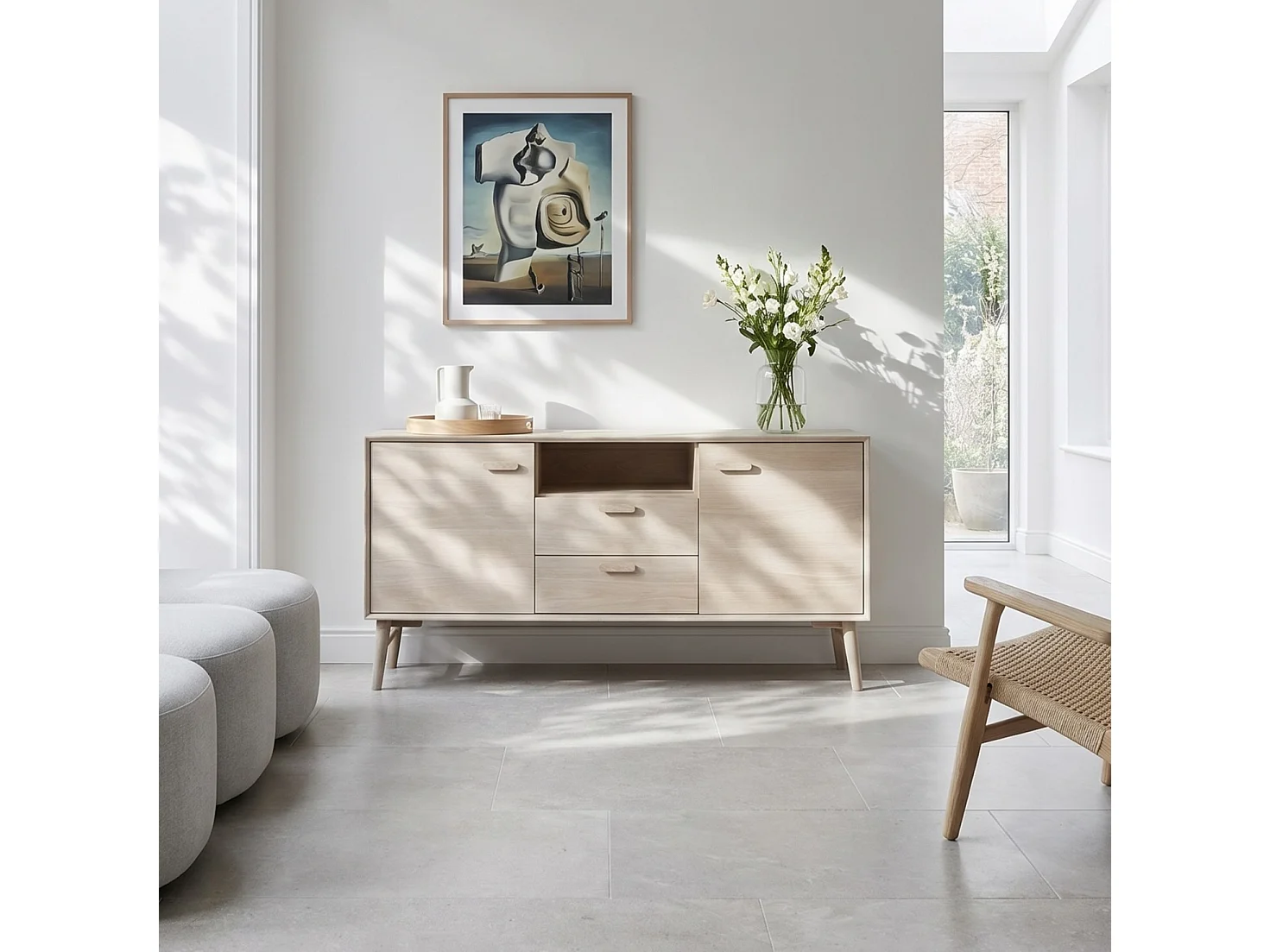 Buffetkast Porto - 2 deuren, 2 laden - Massief eikenhout & MDF - Witte olie