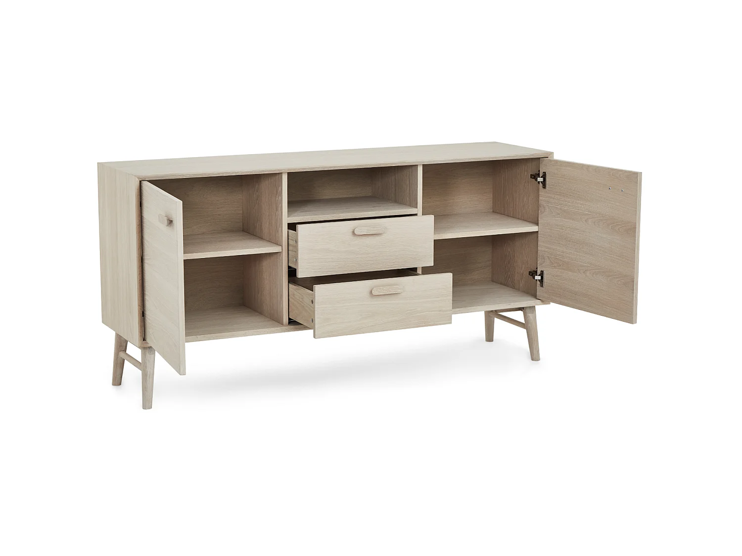 Buffetkast Porto - 2 deuren, 2 laden - Massief eikenhout & MDF - Witte olie