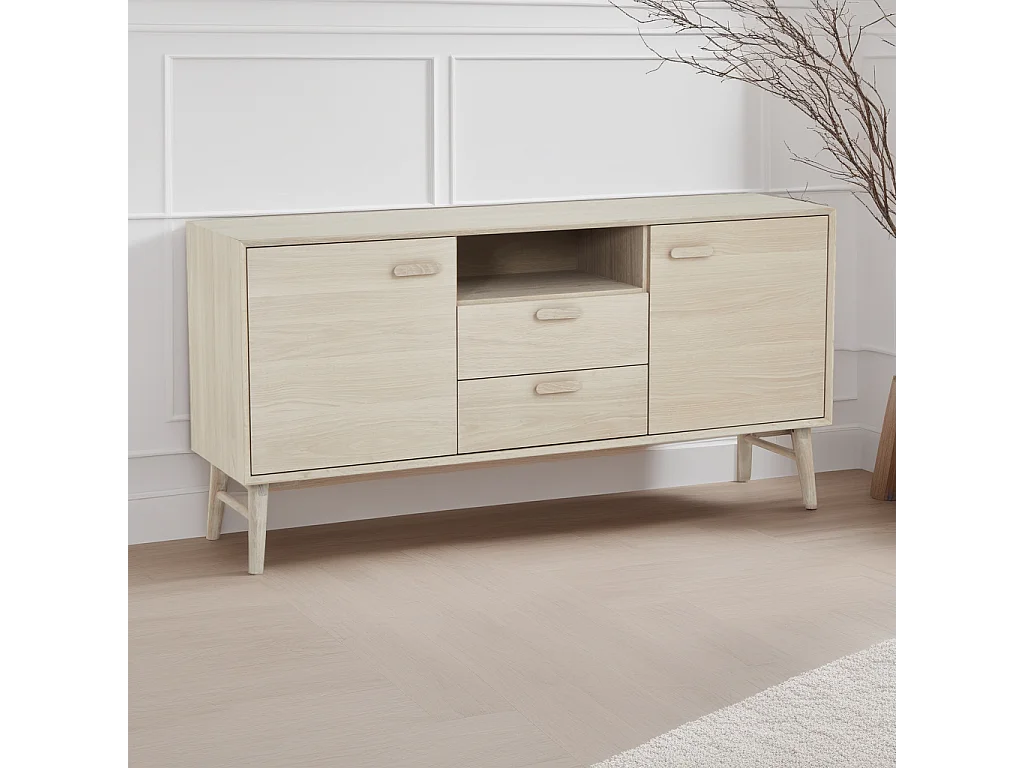 Buffet Porto avec 2 portes et 2 tiroirs - Chêne massif et MDF - huile blanche