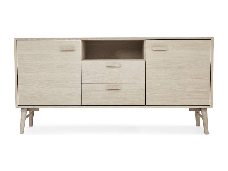 Buffetkast Porto - 2 deuren, 2 laden - Massief eikenhout & MDF - Witte olie