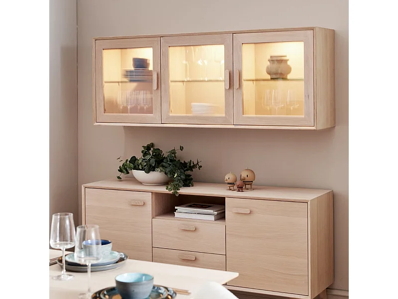 Buffet Porto avec 2 portes et 2 tiroirs - Chêne massif et MDF - huile blanche