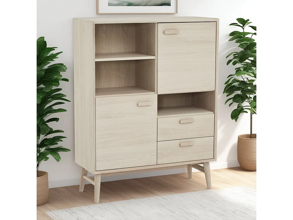 Highboard Porto - 2 Türen & 2 Schubladen - Eichenholz & MDF - Weißöl