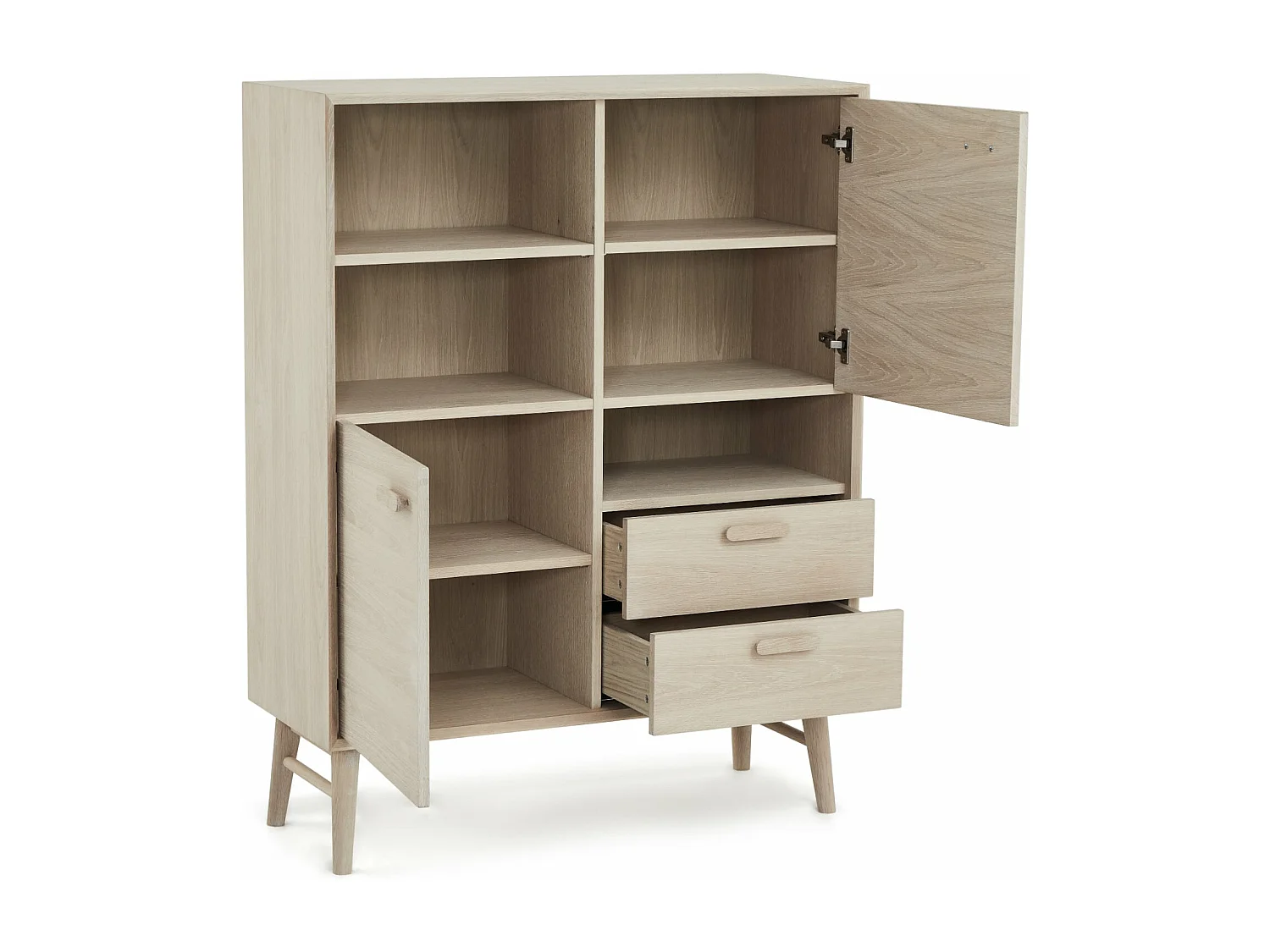 Hoge buffetkast Porto - 2 deuren, 2 laden - Massief eikenhout & MDF - Witte olie