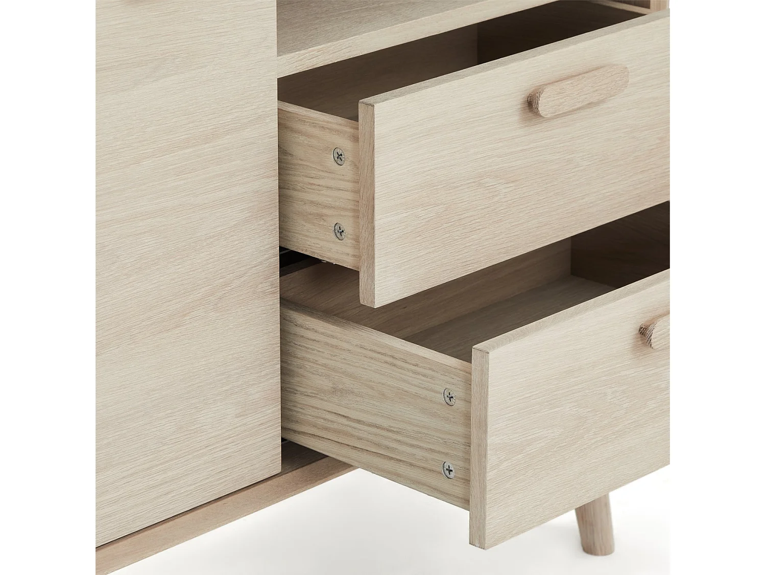 Hoge buffetkast Porto - 2 deuren, 2 laden - Massief eikenhout & MDF - Witte olie